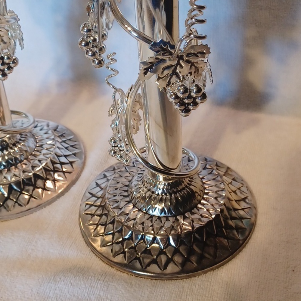 Silver Grape Vine Candle Holders - Elegant Home Accents Studio Silversmith Set - Picture 4 of 6